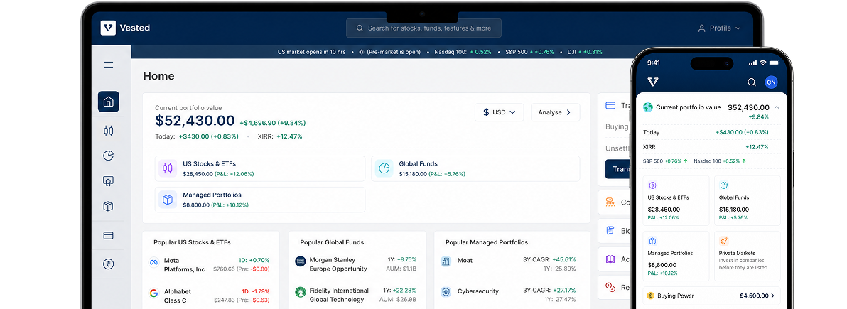 The Vested dashboard on desktop and mobile
