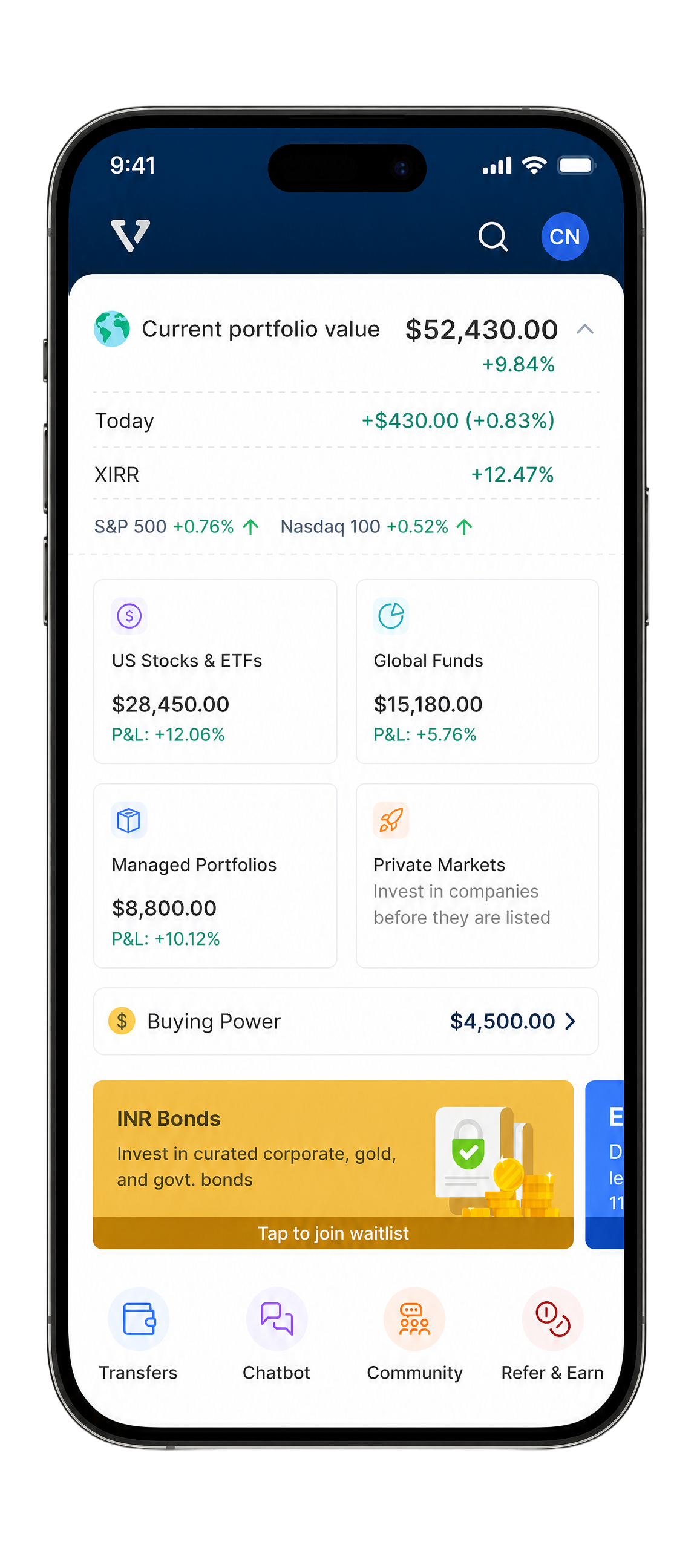 The Vested app on mobile